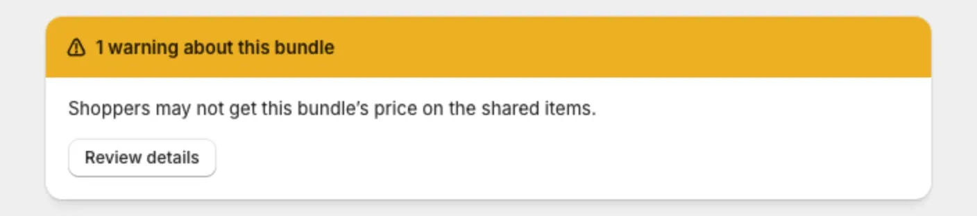 The warning banner at the top of a bundle page with the Review details button
